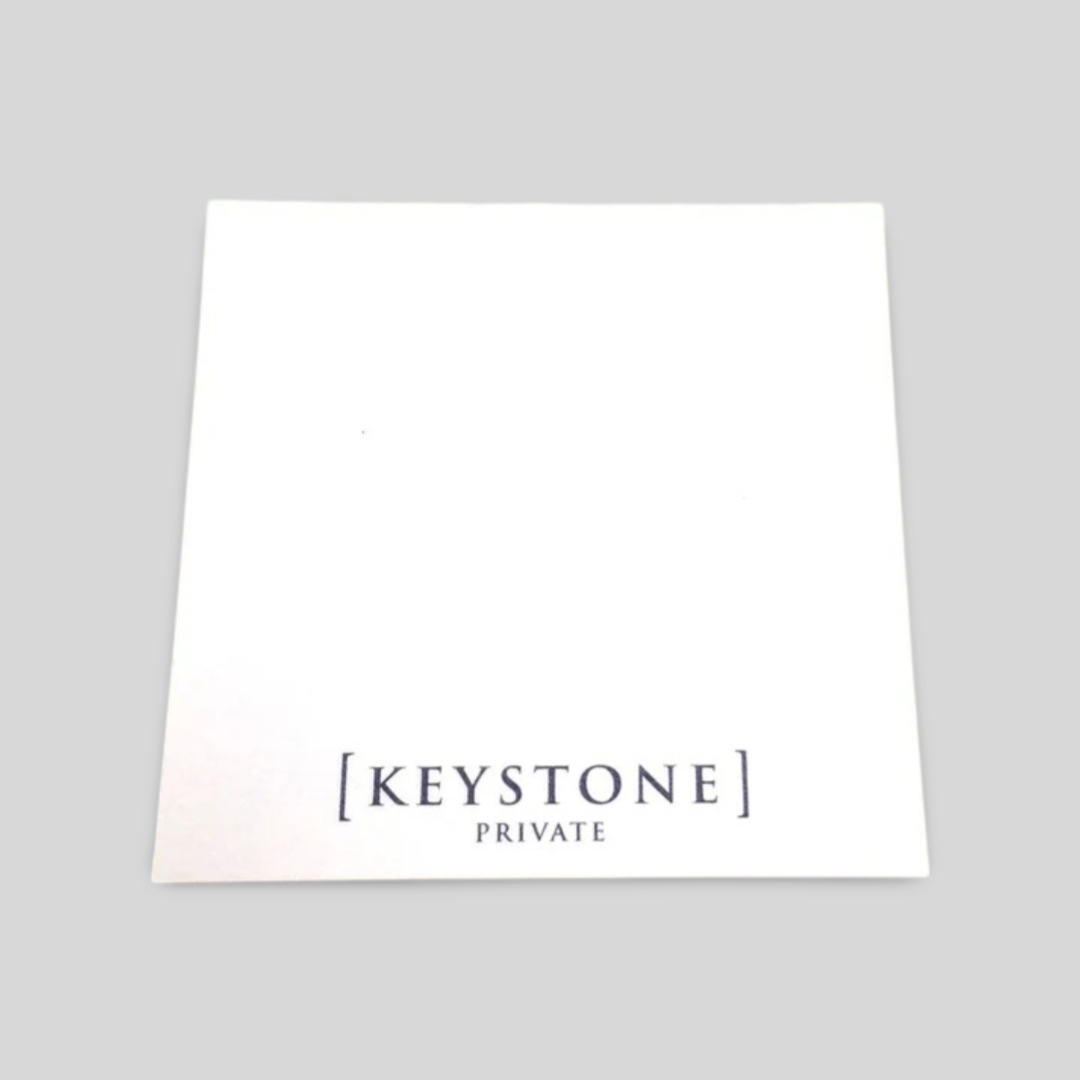 A square notepad with a clean, minimalist design featuring the "Keystone Private"logo printed in black at the bottom. The white background provides ample space for writing notes, making it ideal for professional use.