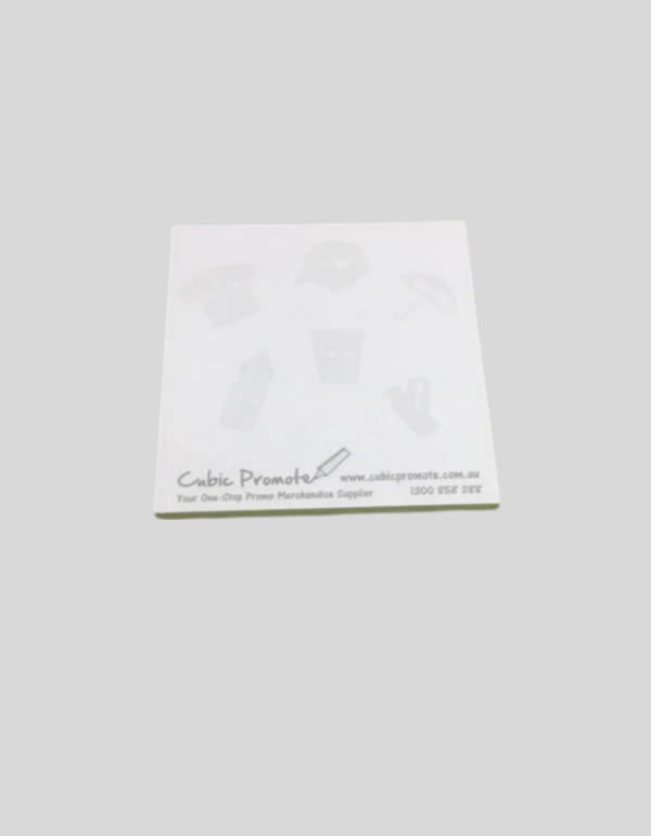 50mm by 75mm sticky pad with 'Cubic Promote' logo