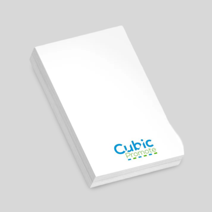 50mm x 75mm sticky pad with 'Cubic Promote' printed logo