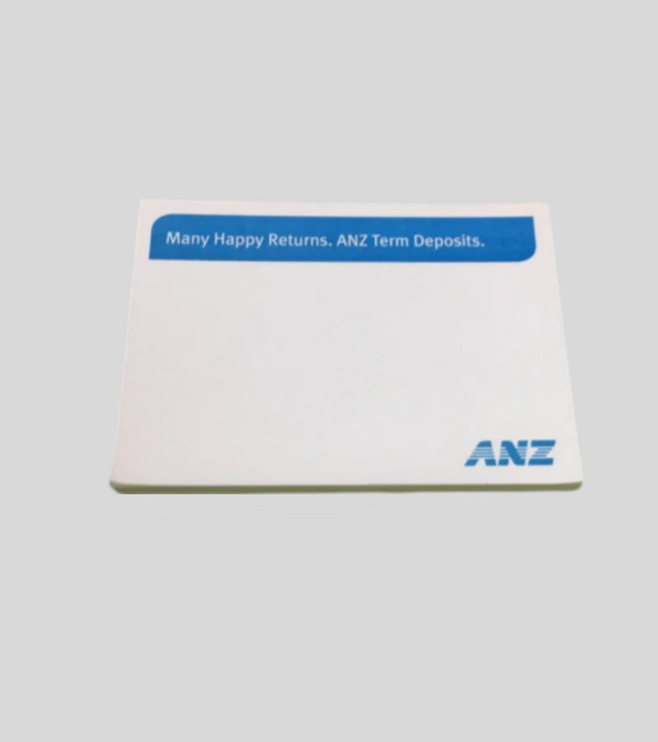 70mm by 75mm sticky pad with 'ANZ' logo