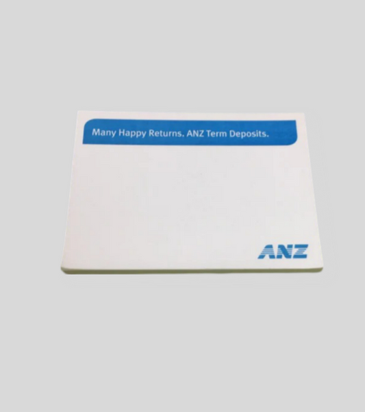 70mm by 75mm sticky pad with 'ANZ' logo