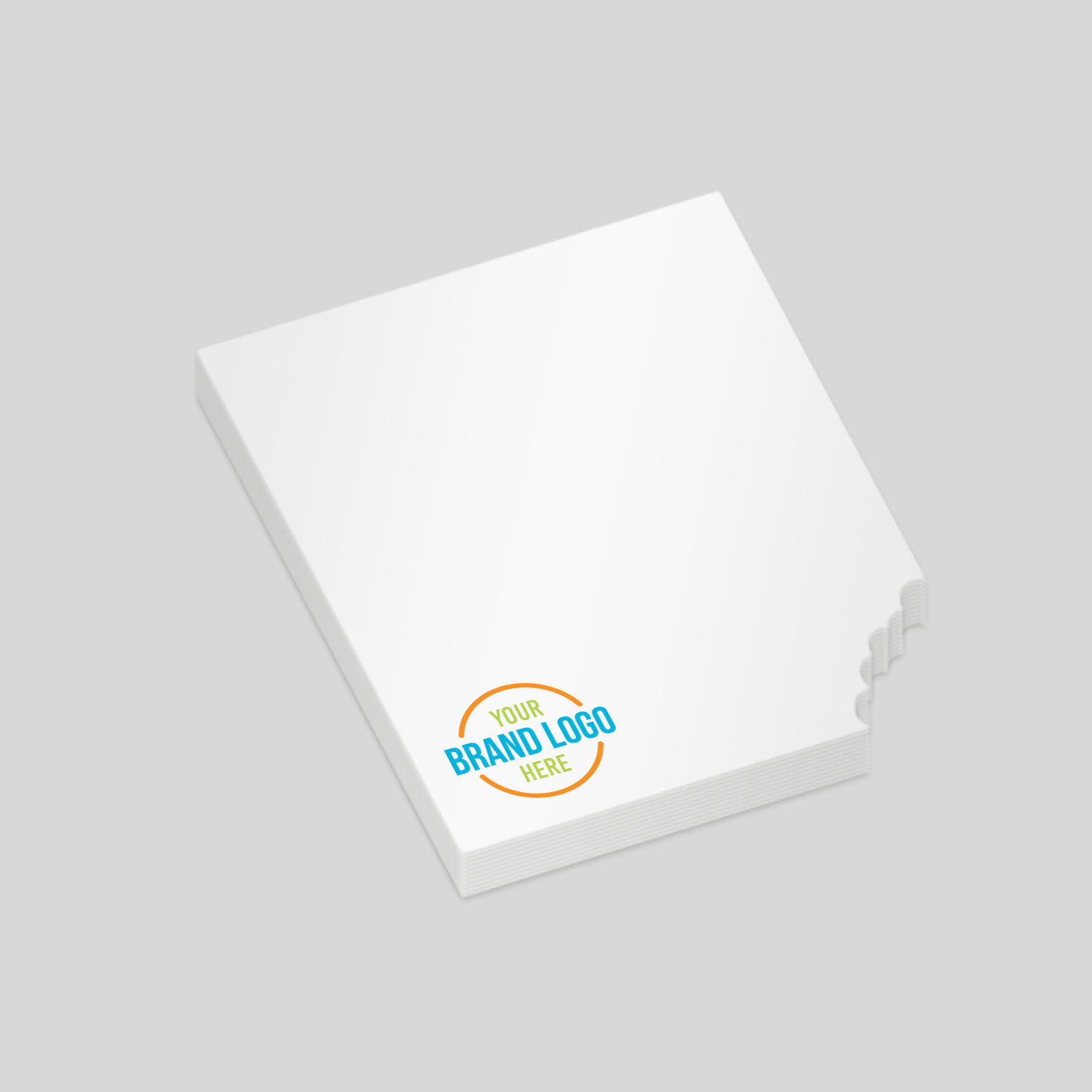 A quirky notepad design featuring a bite mark detail, sized at 72mm x 72mm. Perfect for food-related promotions, bakeries, or creative campaigns to grab attention.