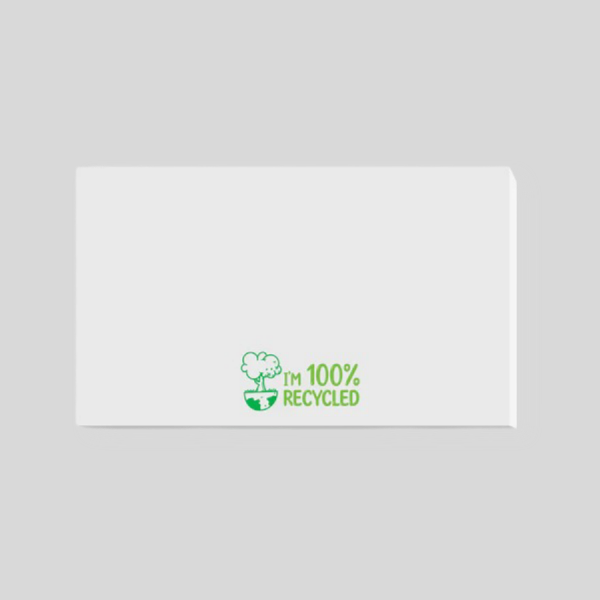 125mm by 75mm sticky pad with 'IM 100% recycled' logo