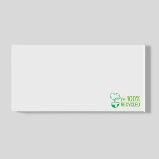 150mm by 75mm sticky pad with 'IM 100% recycled' logo